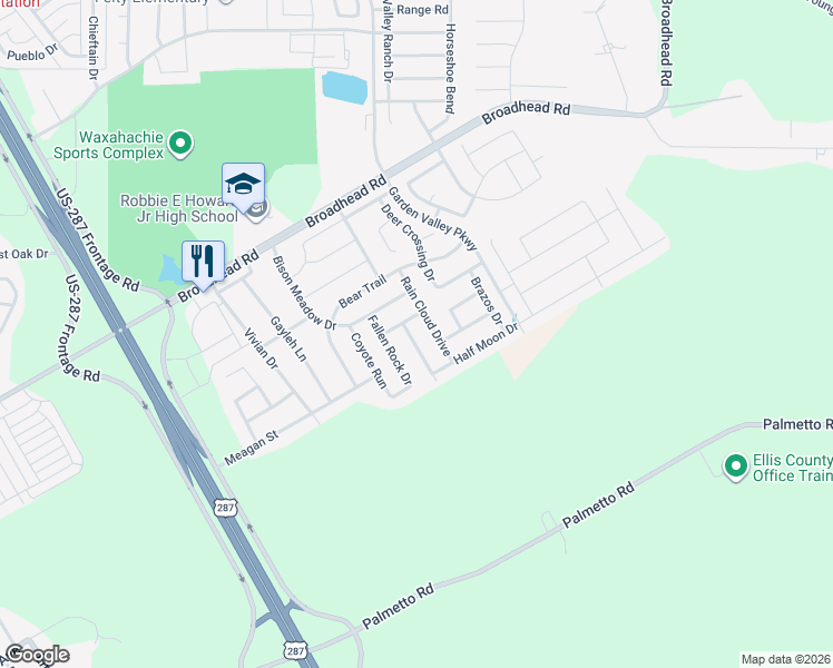 map of restaurants, bars, coffee shops, grocery stores, and more near 119 Morning Star Lane in Waxahachie