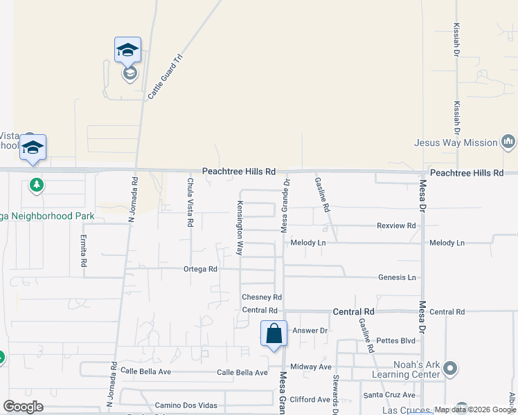 map of restaurants, bars, coffee shops, grocery stores, and more near 5116 Kensington Way in Las Cruces