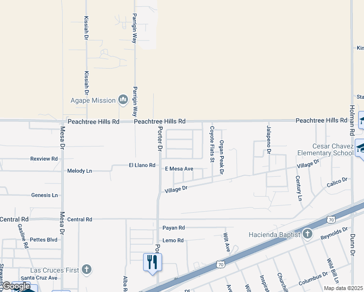 map of restaurants, bars, coffee shops, grocery stores, and more near 6125 High Desert Drive in Las Cruces