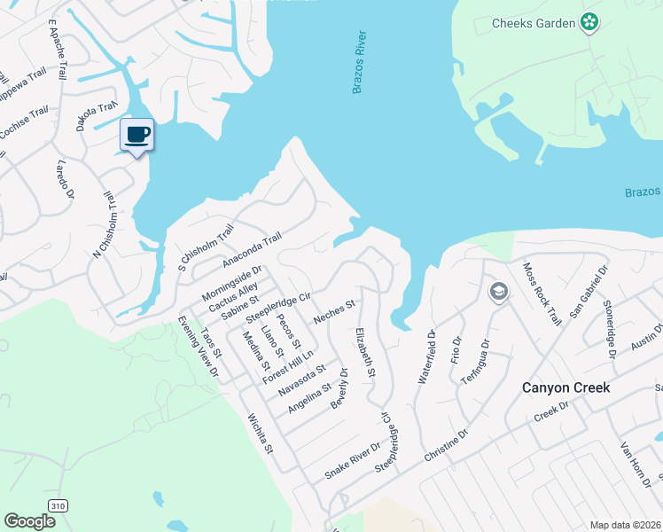 map of restaurants, bars, coffee shops, grocery stores, and more near 2607 Steepleridge Circle in Granbury