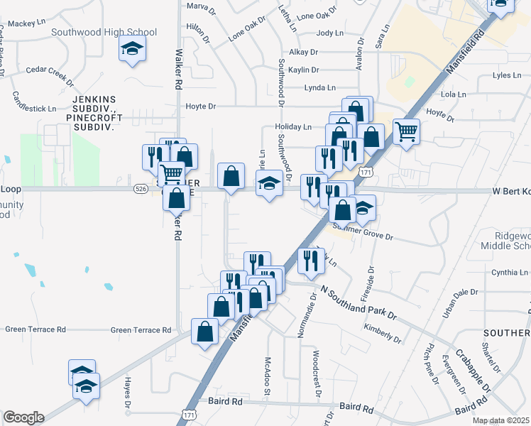 map of restaurants, bars, coffee shops, grocery stores, and more near 2955 West Bert Kouns Industrial Loop in Shreveport