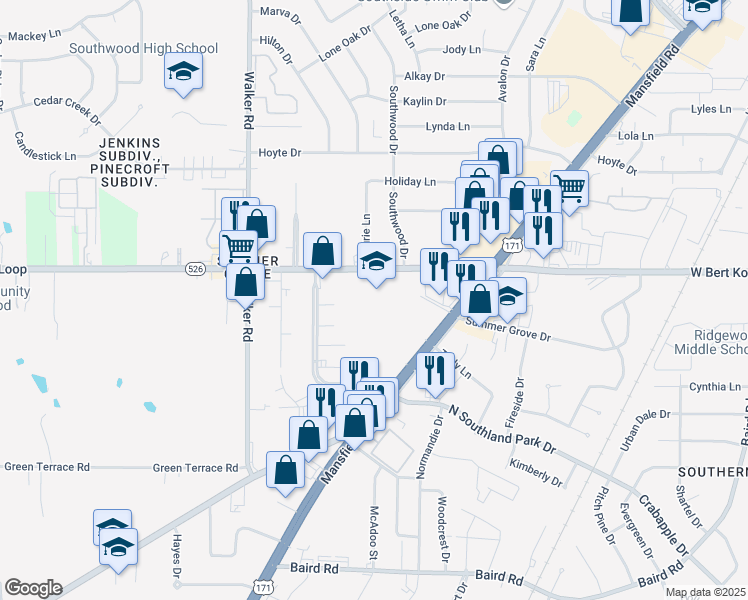 map of restaurants, bars, coffee shops, grocery stores, and more near 2955 West Bert Kouns Industrial Loop in Shreveport