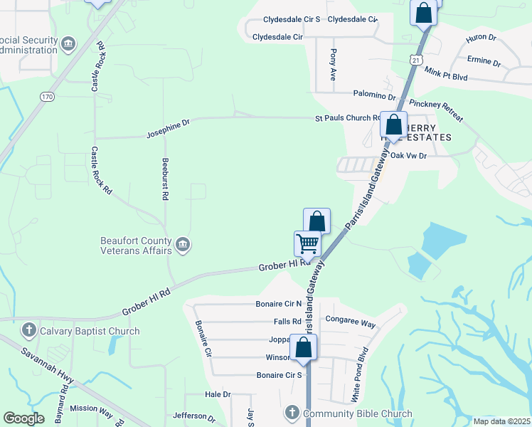 map of restaurants, bars, coffee shops, grocery stores, and more near 32 Grober Hill Road in Beaufort