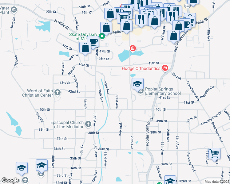 map of restaurants, bars, coffee shops, grocery stores, and more near 4113 31st Avenue in Meridian