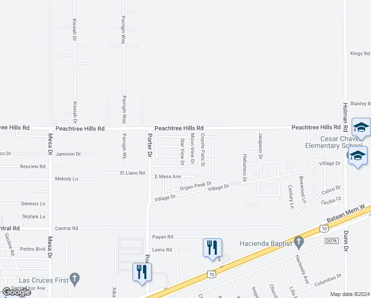 map of restaurants, bars, coffee shops, grocery stores, and more near 5940 Star View Drive in Las Cruces