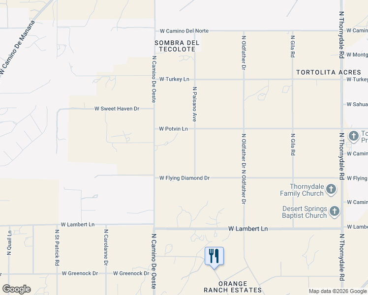 map of restaurants, bars, coffee shops, grocery stores, and more near 10700 North Paisano Avenue in Tucson