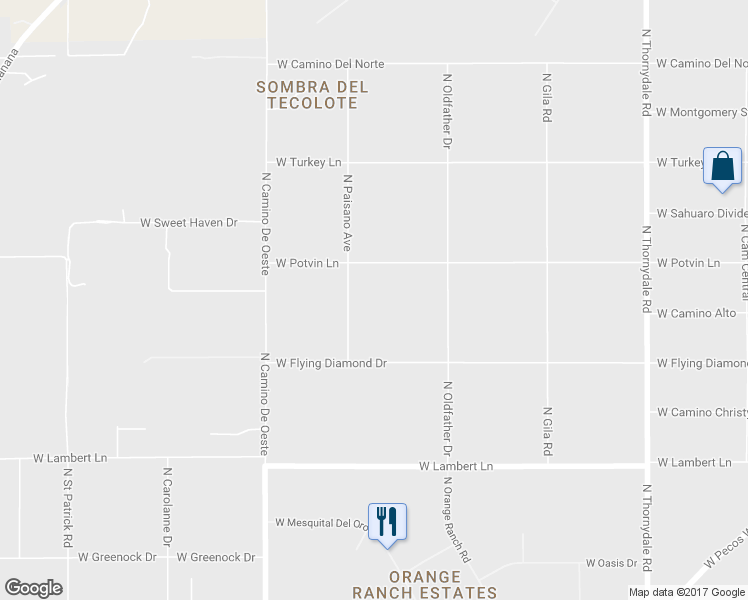 map of restaurants, bars, coffee shops, grocery stores, and more near 10700 North Paisano Avenue in Tucson