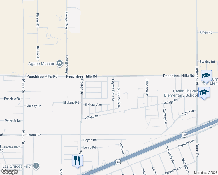 map of restaurants, bars, coffee shops, grocery stores, and more near 5979 Moon View Drive in Las Cruces