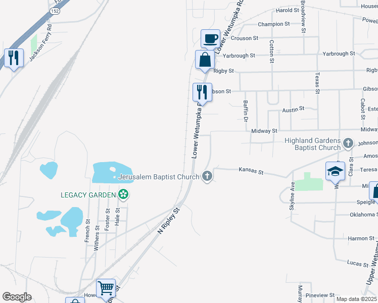 map of restaurants, bars, coffee shops, grocery stores, and more near 2275 Lower Wetumpka Road in Montgomery