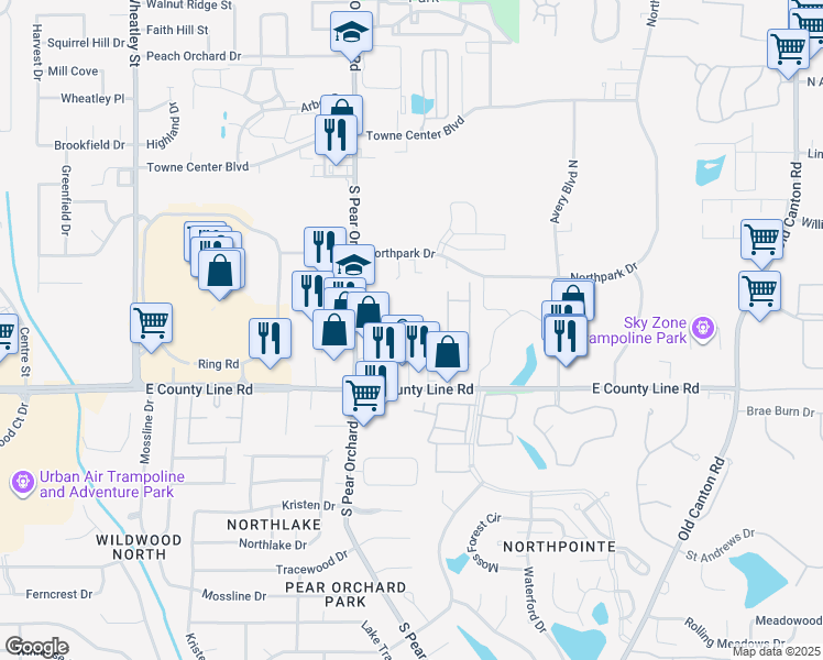map of restaurants, bars, coffee shops, grocery stores, and more near 410 Orchard Park in Ridgeland