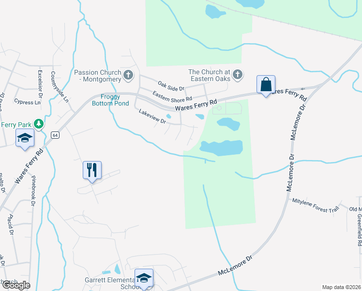map of restaurants, bars, coffee shops, grocery stores, and more near 906 Mister Drive in Montgomery