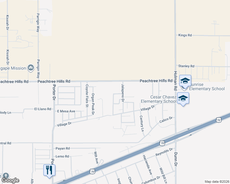 map of restaurants, bars, coffee shops, grocery stores, and more near 5855 Habanero Drive in Las Cruces