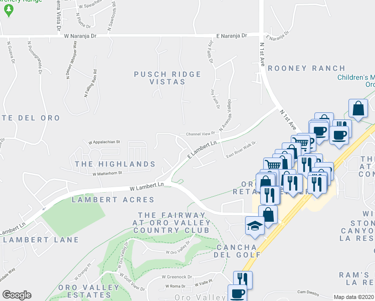 map of restaurants, bars, coffee shops, grocery stores, and more near 192 East Brearley Drive in Tucson