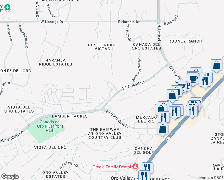 map of restaurants, bars, coffee shops, grocery stores, and more near 194 East Brearley Drive in Oro Valley