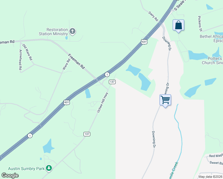 map of restaurants, bars, coffee shops, grocery stores, and more near 3863 Uchee Hill Highway in Phenix City