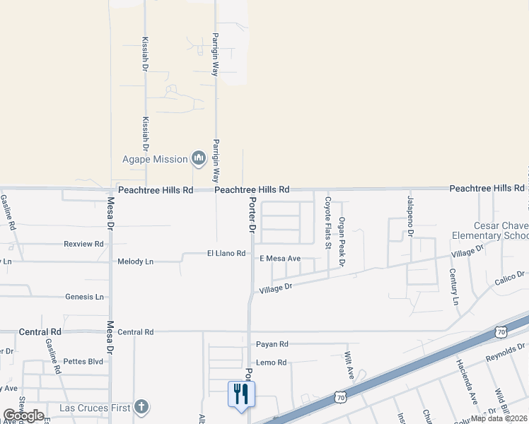 map of restaurants, bars, coffee shops, grocery stores, and more near 6103 Blue Mountain Drive in Las Cruces