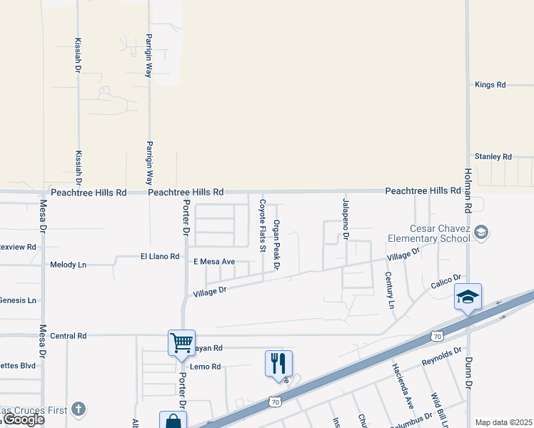 map of restaurants, bars, coffee shops, grocery stores, and more near 5879 Organ Peak Drive in Las Cruces
