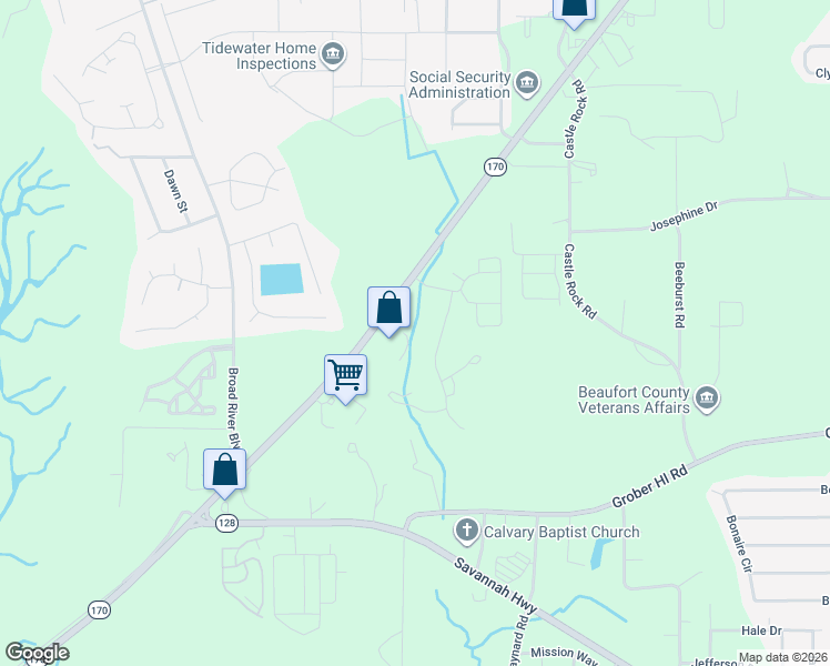 map of restaurants, bars, coffee shops, grocery stores, and more near 745 Robert Smalls Parkway in Beaufort