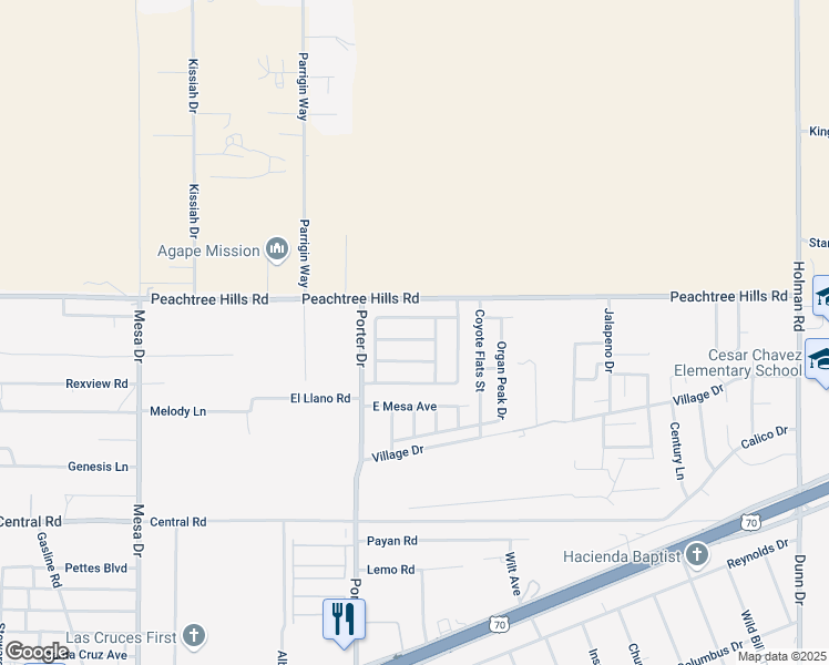 map of restaurants, bars, coffee shops, grocery stores, and more near 6131 Blue Mountain Drive in Las Cruces