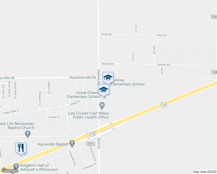 map of restaurants, bars, coffee shops, grocery stores, and more near 5300 Holman Road in Las Cruces
