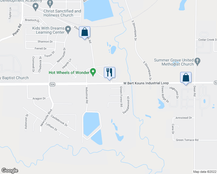 map of restaurants, bars, coffee shops, grocery stores, and more near 4816 Green Forest Circle in Shreveport
