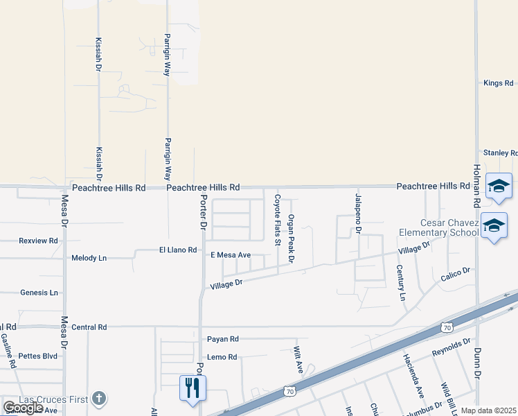 map of restaurants, bars, coffee shops, grocery stores, and more near 5983 Moon View Drive in Las Cruces