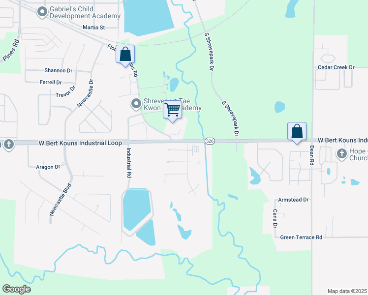 map of restaurants, bars, coffee shops, grocery stores, and more near 4800 Green Forest Circle in Shreveport