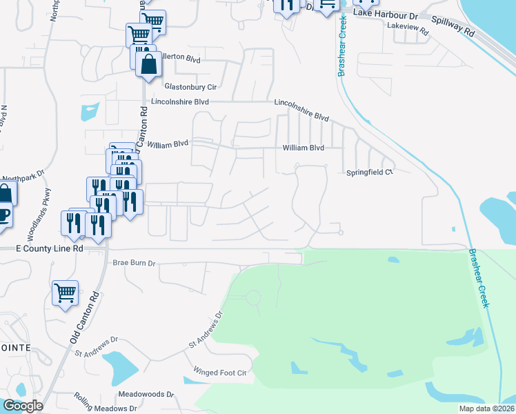 map of restaurants, bars, coffee shops, grocery stores, and more near 432 Oak Leaf Court East in Ridgeland