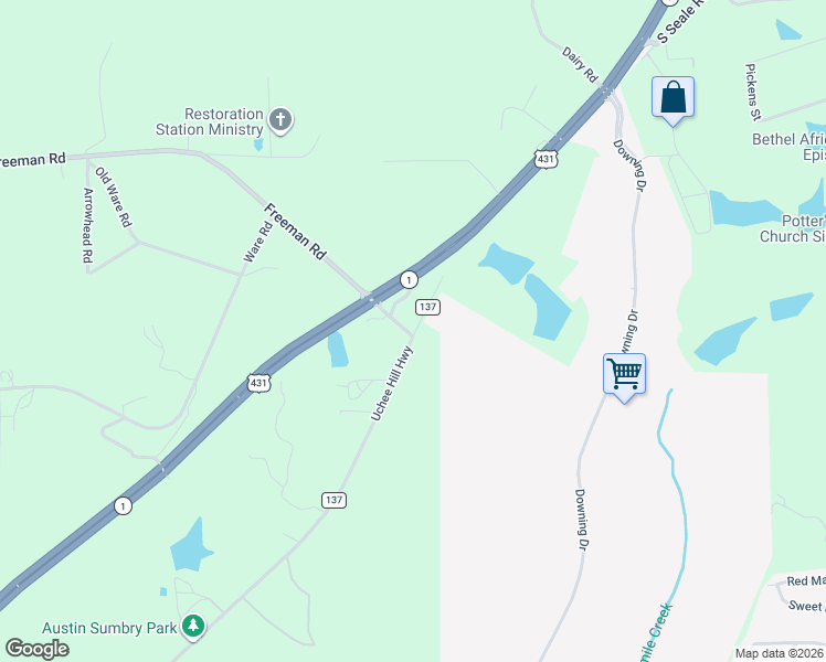 map of restaurants, bars, coffee shops, grocery stores, and more near 3863-3865 Uchee Hill Highway in Phenix City