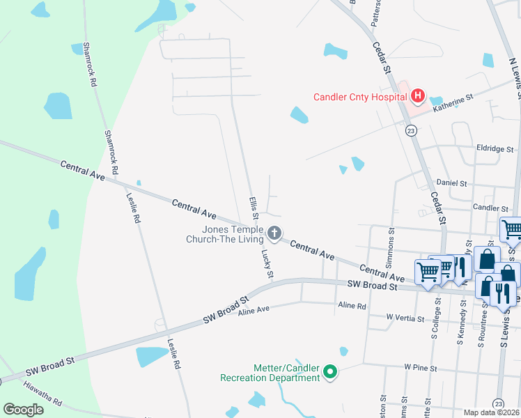 map of restaurants, bars, coffee shops, grocery stores, and more near 200 Ellis Street in Metter