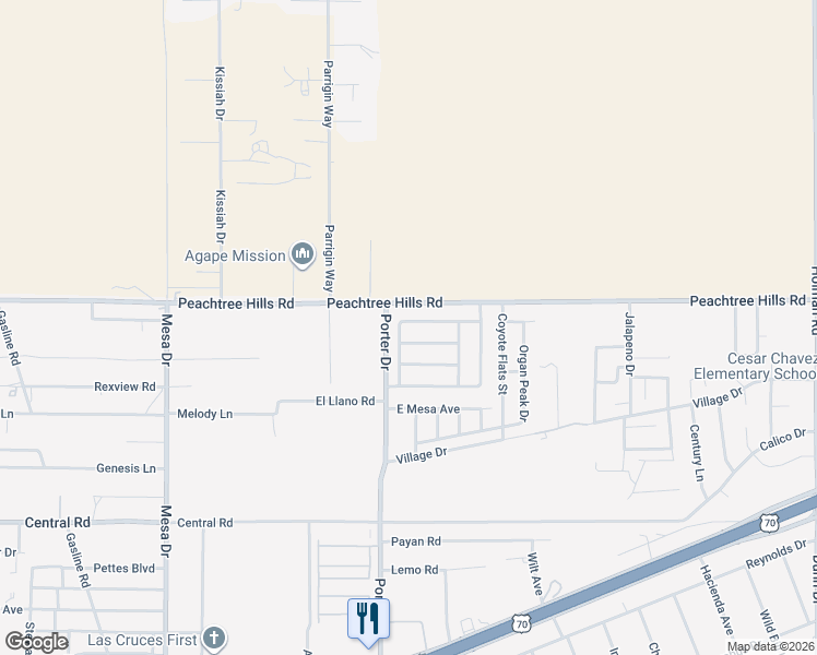 map of restaurants, bars, coffee shops, grocery stores, and more near 6103 Blue Mountain Drive in Las Cruces