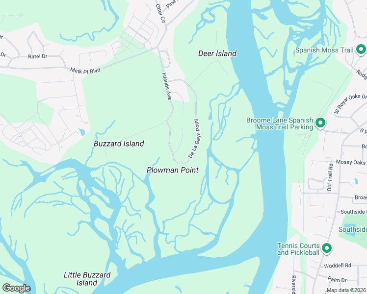 map of restaurants, bars, coffee shops, grocery stores, and more near 103 Palmetto Place in Beaufort