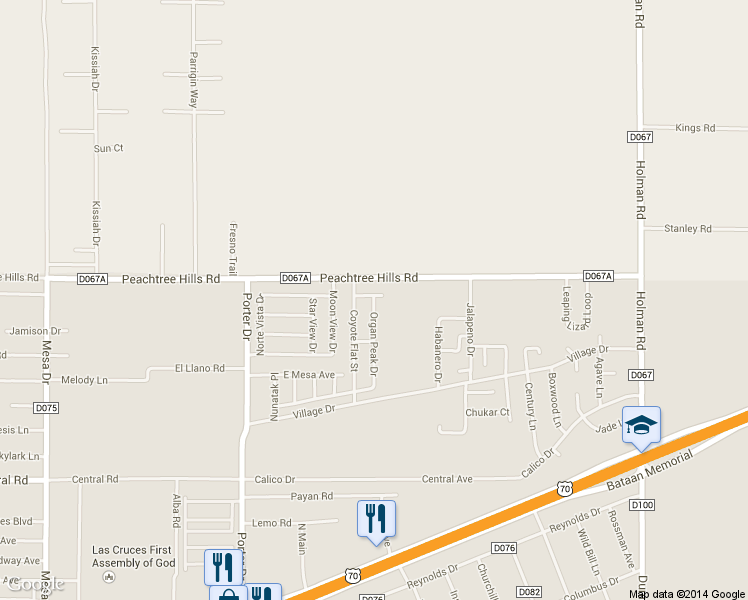 map of restaurants, bars, coffee shops, grocery stores, and more near 5879 Organ Peak Drive in Las Cruces