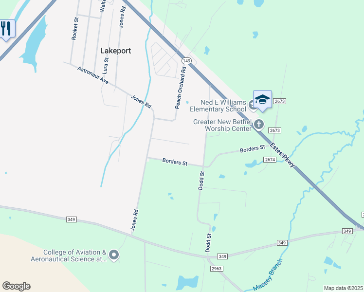 map of restaurants, bars, coffee shops, grocery stores, and more near 110 Riverwood Drive in Longview