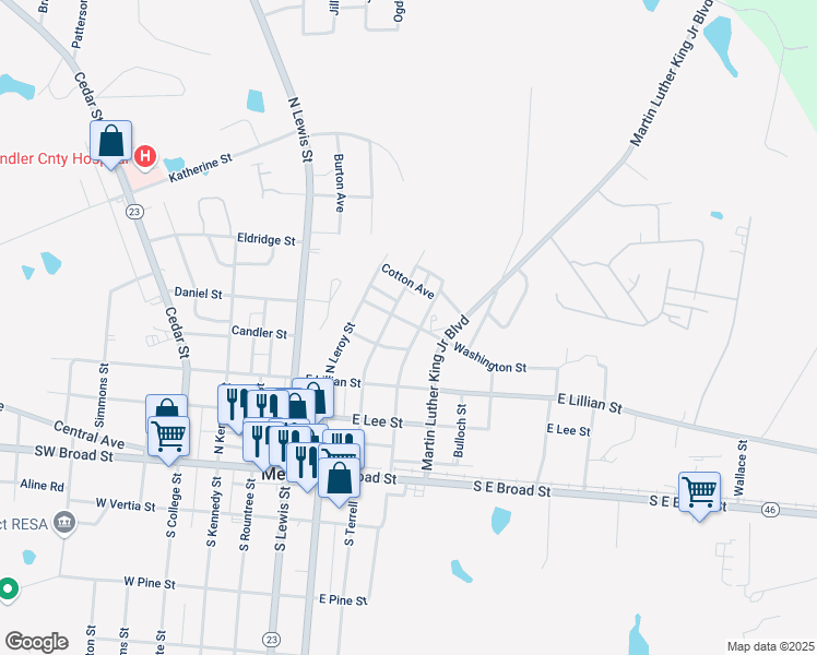 map of restaurants, bars, coffee shops, grocery stores, and more near 207 Lincoln Street in Metter