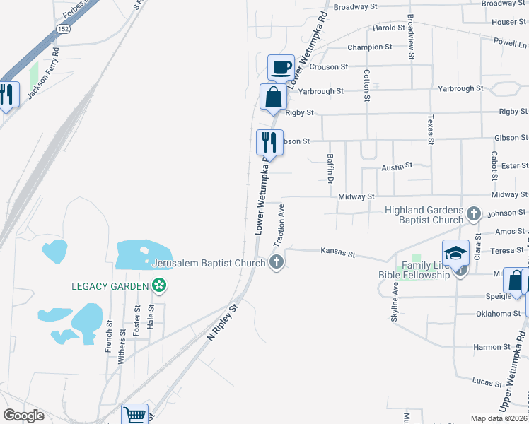 map of restaurants, bars, coffee shops, grocery stores, and more near 2275-2281 Lower Wetumpka Road in Montgomery