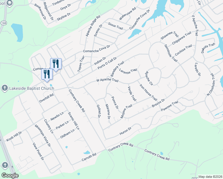 map of restaurants, bars, coffee shops, grocery stores, and more near 4003 Ponca Drive in Granbury