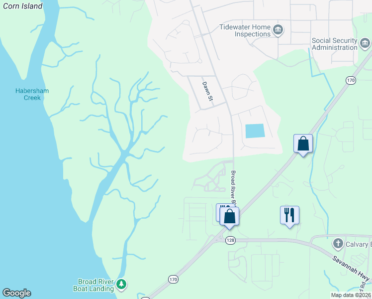 map of restaurants, bars, coffee shops, grocery stores, and more near 6817 Elderberry Dr in Beaufort