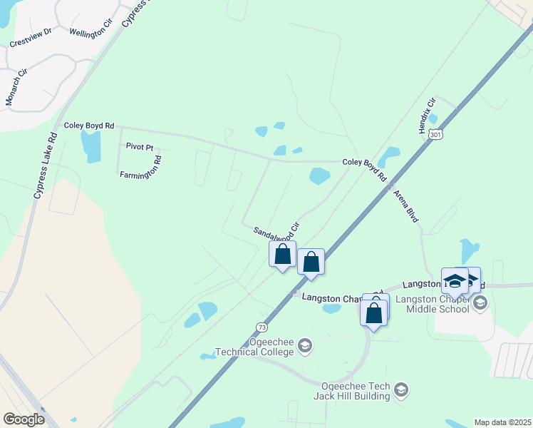 map of restaurants, bars, coffee shops, grocery stores, and more near 304 Teakwood Court in Statesboro