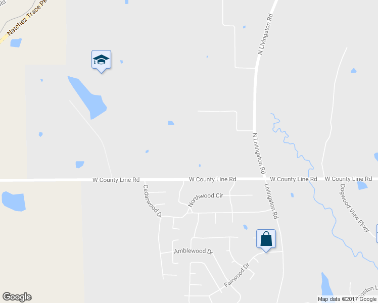 map of restaurants, bars, coffee shops, grocery stores, and more near 1920 West County Line Road in Ridgeland