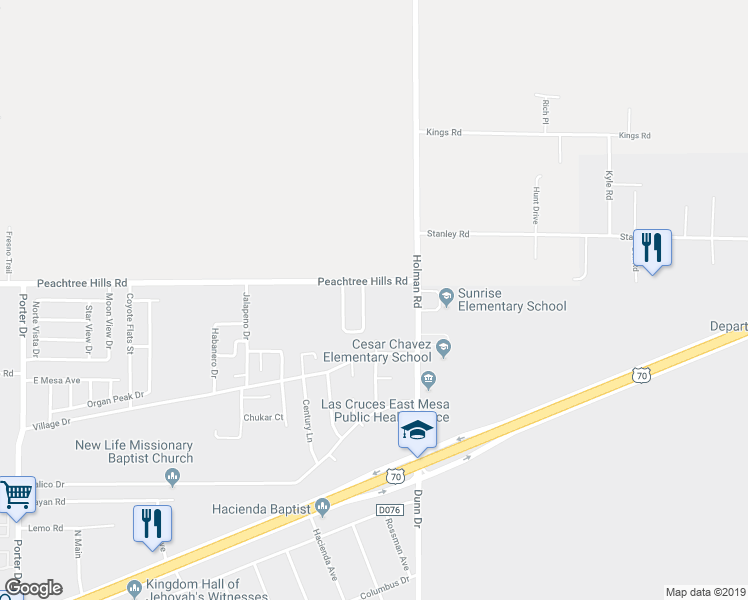 map of restaurants, bars, coffee shops, grocery stores, and more near 5980 Leaping Lizard Loop in Las Cruces