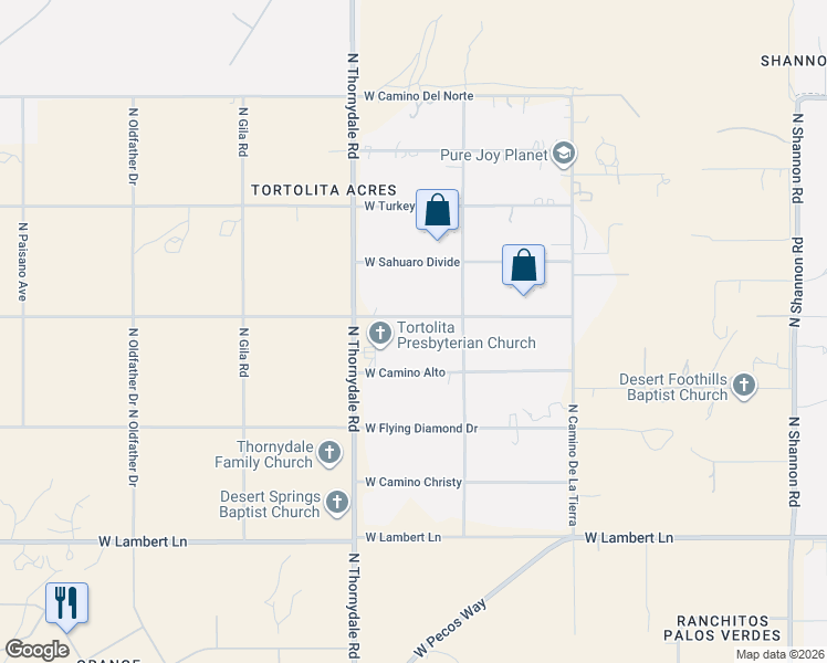 map of restaurants, bars, coffee shops, grocery stores, and more near 3640 West Camino Alto in Tucson