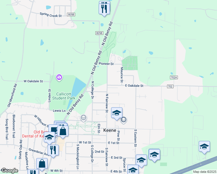 map of restaurants, bars, coffee shops, grocery stores, and more near 410 North Fairview Street in Keene