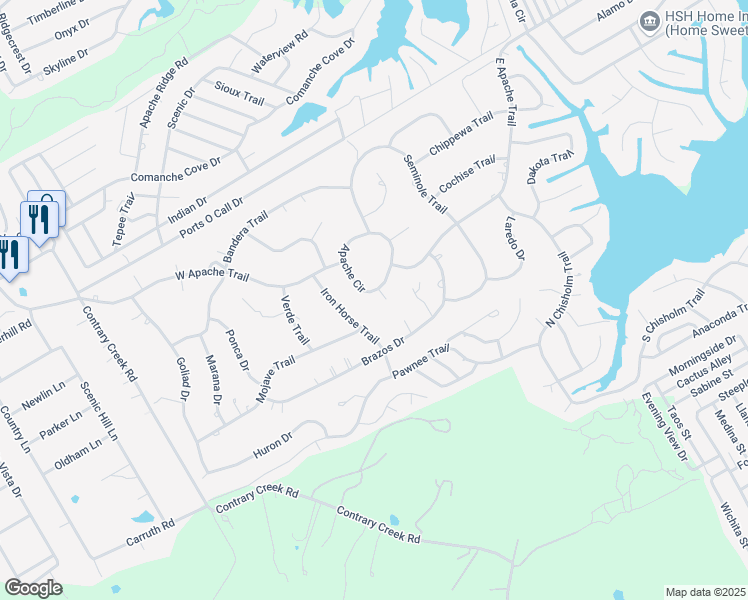 map of restaurants, bars, coffee shops, grocery stores, and more near 4015 Iron Horse Trail in Granbury