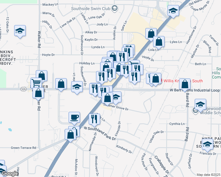 map of restaurants, bars, coffee shops, grocery stores, and more near 9198 Highway 171 in Shreveport