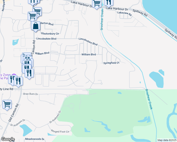 map of restaurants, bars, coffee shops, grocery stores, and more near 918 Montrose Drive in Ridgeland