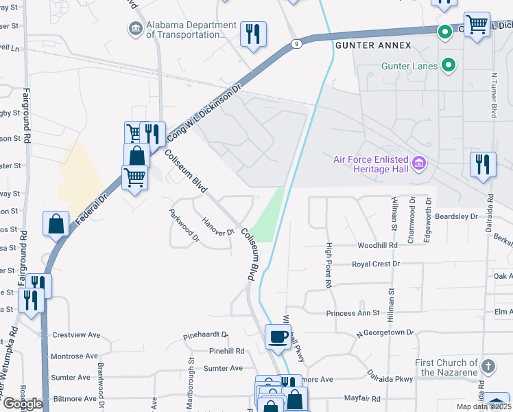 map of restaurants, bars, coffee shops, grocery stores, and more near 944 Grenada Drive in Montgomery
