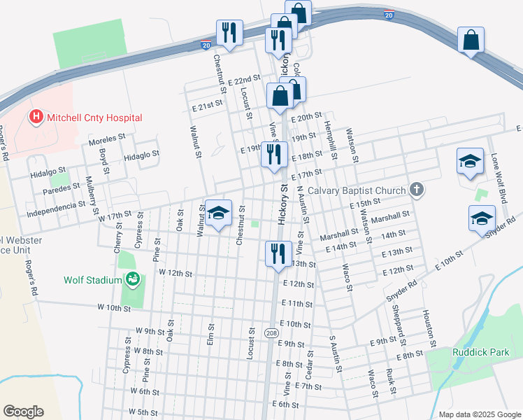 map of restaurants, bars, coffee shops, grocery stores, and more near 416 16th Street in Colorado City