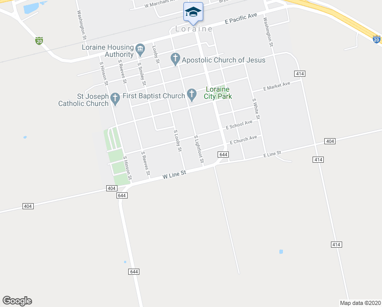 map of restaurants, bars, coffee shops, grocery stores, and more near 800 South Lightfoot Street in Loraine