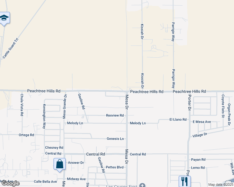 map of restaurants, bars, coffee shops, grocery stores, and more near 5443 Sunny Acres Drive in Las Cruces